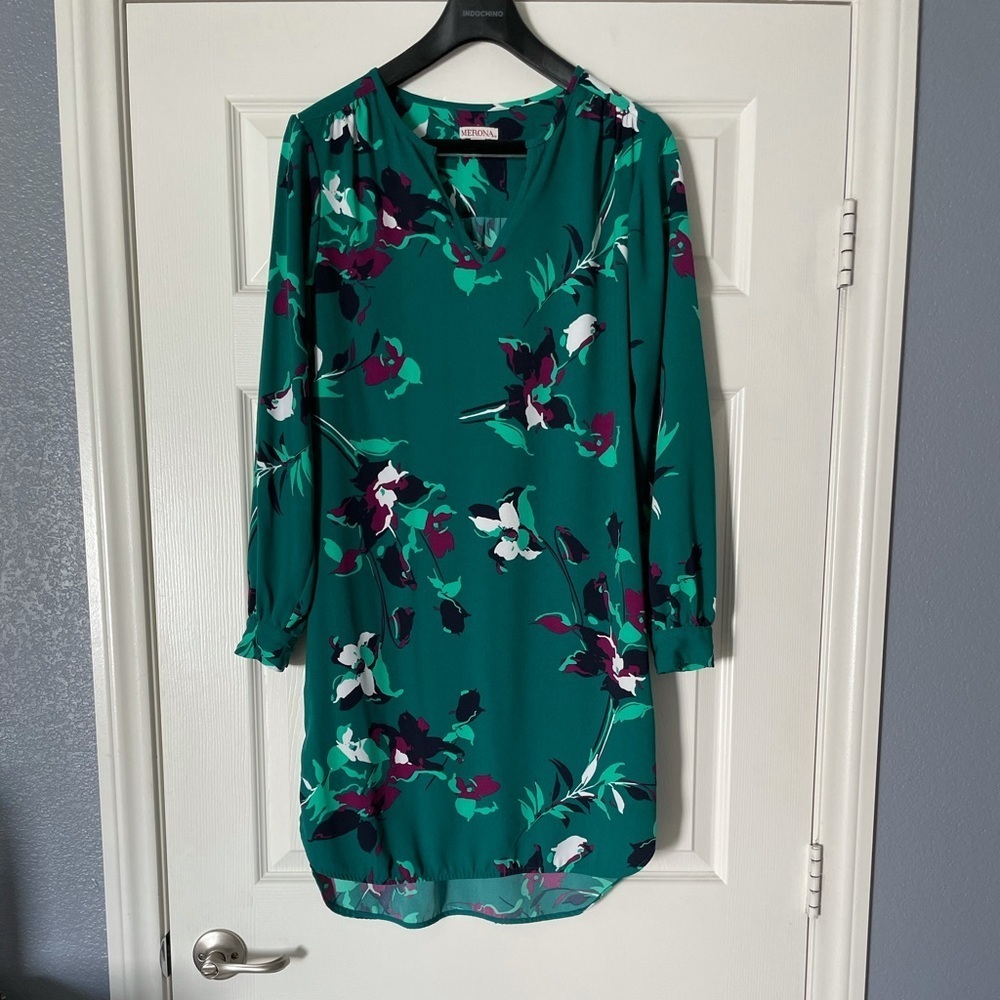 Merona Target Long Sleeve Green Floral Dress